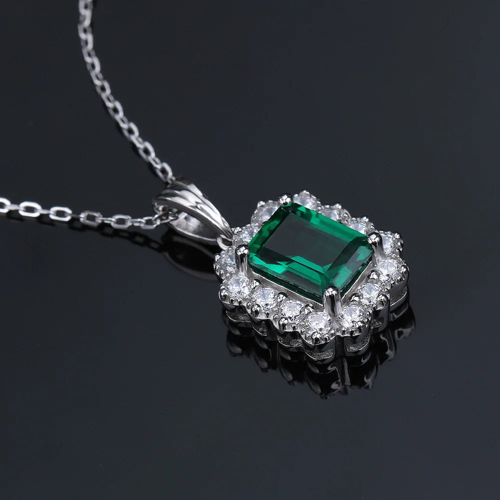 NECKLACE-18K White Gold 6x8 1.6ct  Lab Emerald Necklace Emerald Cut Green Gemstone Necklace