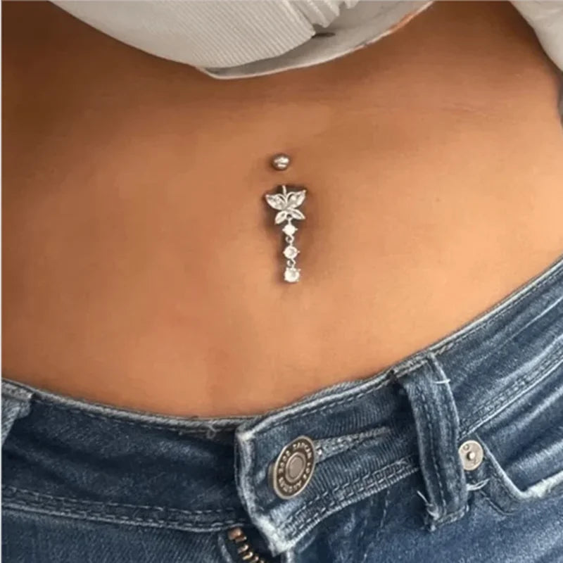 1PCS S. Steel CZ Belly Button  Jewelry Butterfly Belly Button Ring Sexy Navel Ring For Women