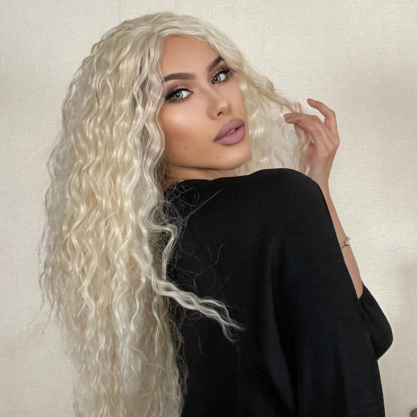 WIG
-  Synthetic Long Curly Blonde Lace Front Wig for Women