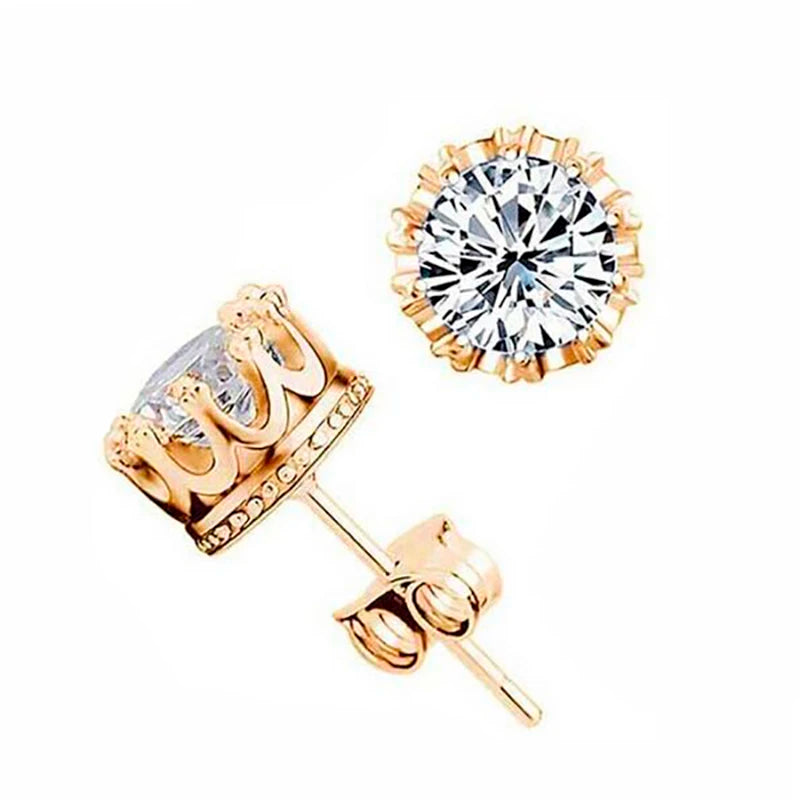 Crown Earring 
-Women  Small Stud Earrings Gold Color Ears Stud For Men Crystal Earrings