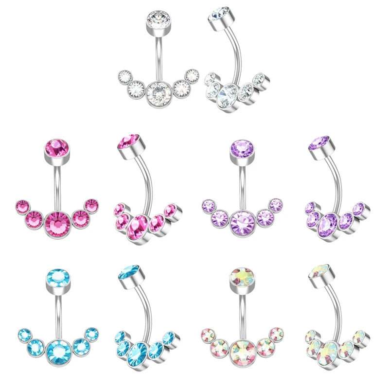 -14G Dangle Belly Button Rings For Women Girls 316L Surgical Steel Curved Navel Barbell Crystals Zircon Body Jewelry Piercing