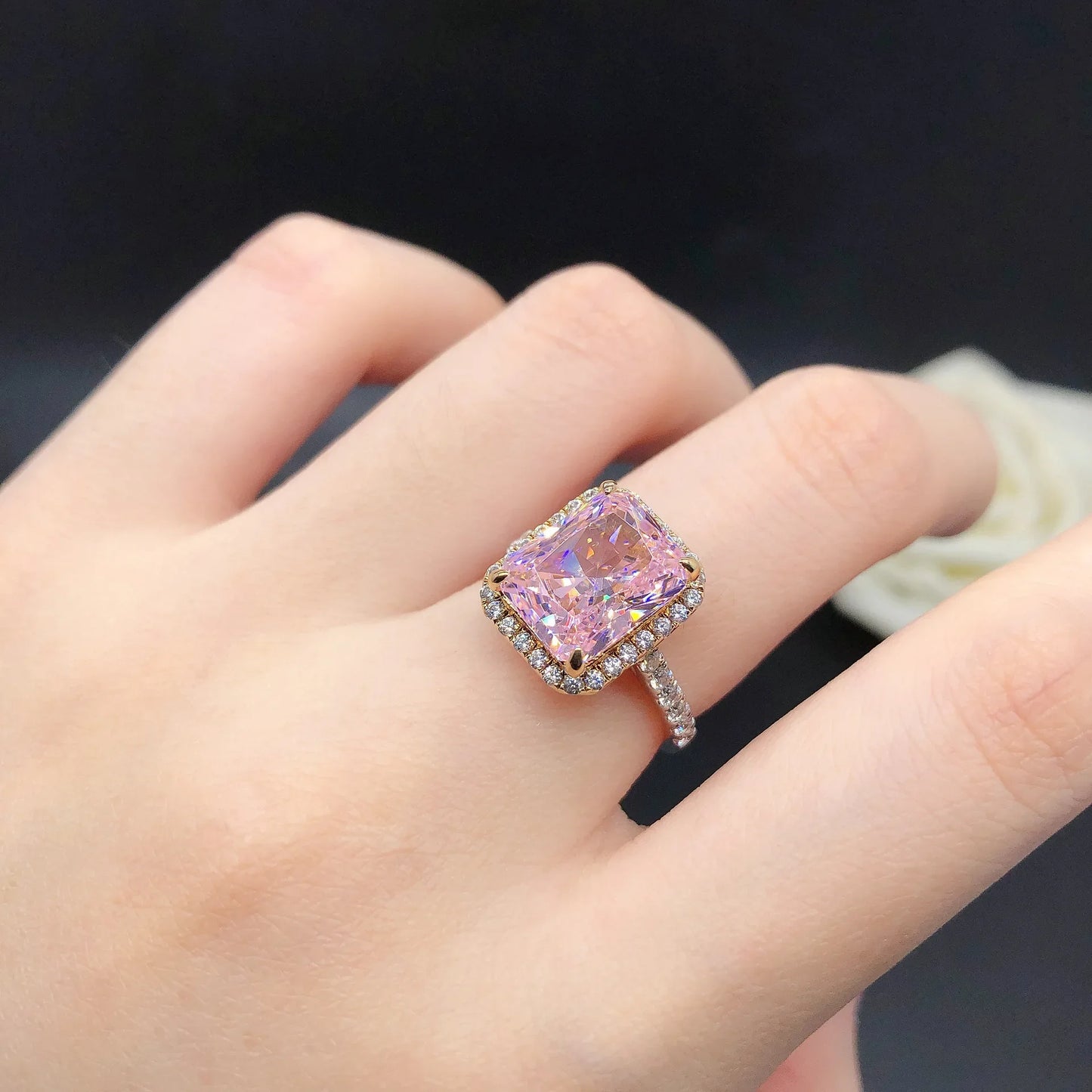 RING
Solid 14K White Gold AU585 Platinum PT950 5 Carat Pink Diamond Ring Pink