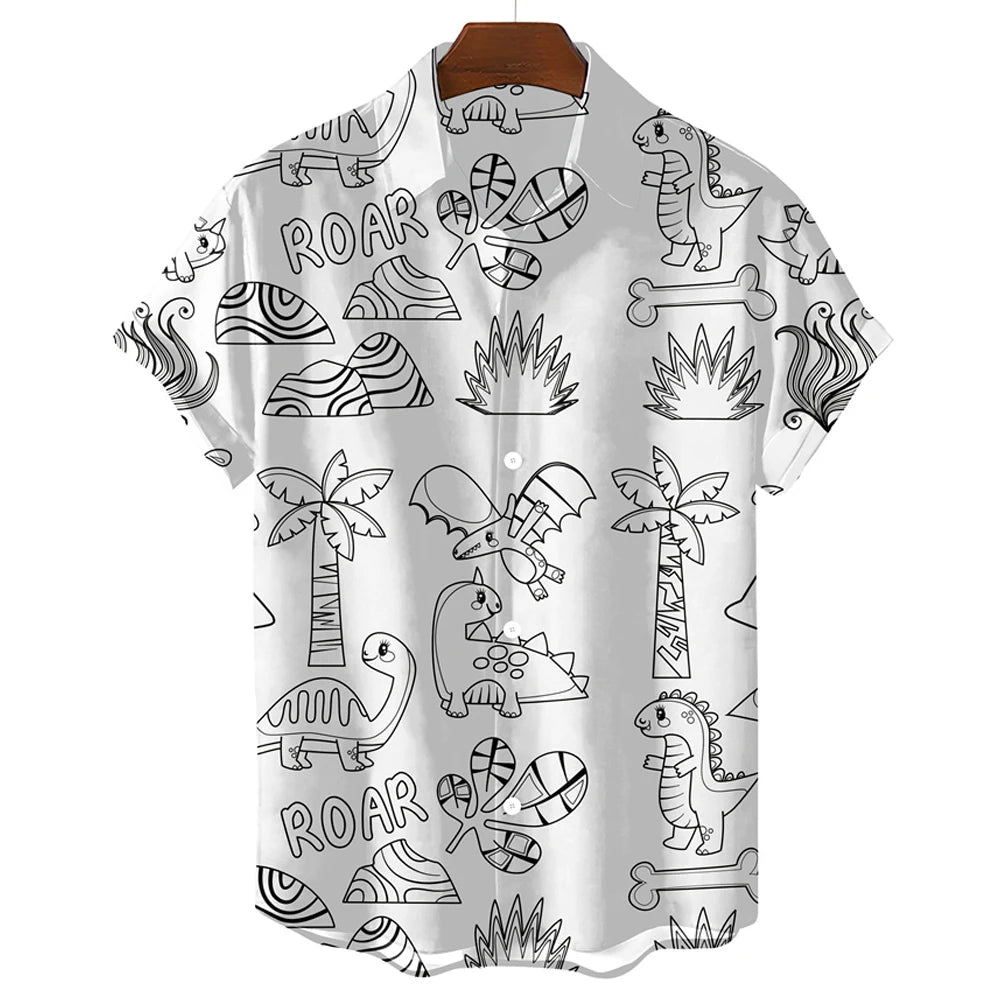 Cute Dinosaur 3d Print Shirts Men's Women's Hawaiian Shirts Men's Vocation Blouses Lapel Shirt Cuba Camisa Men's Clothing Animal