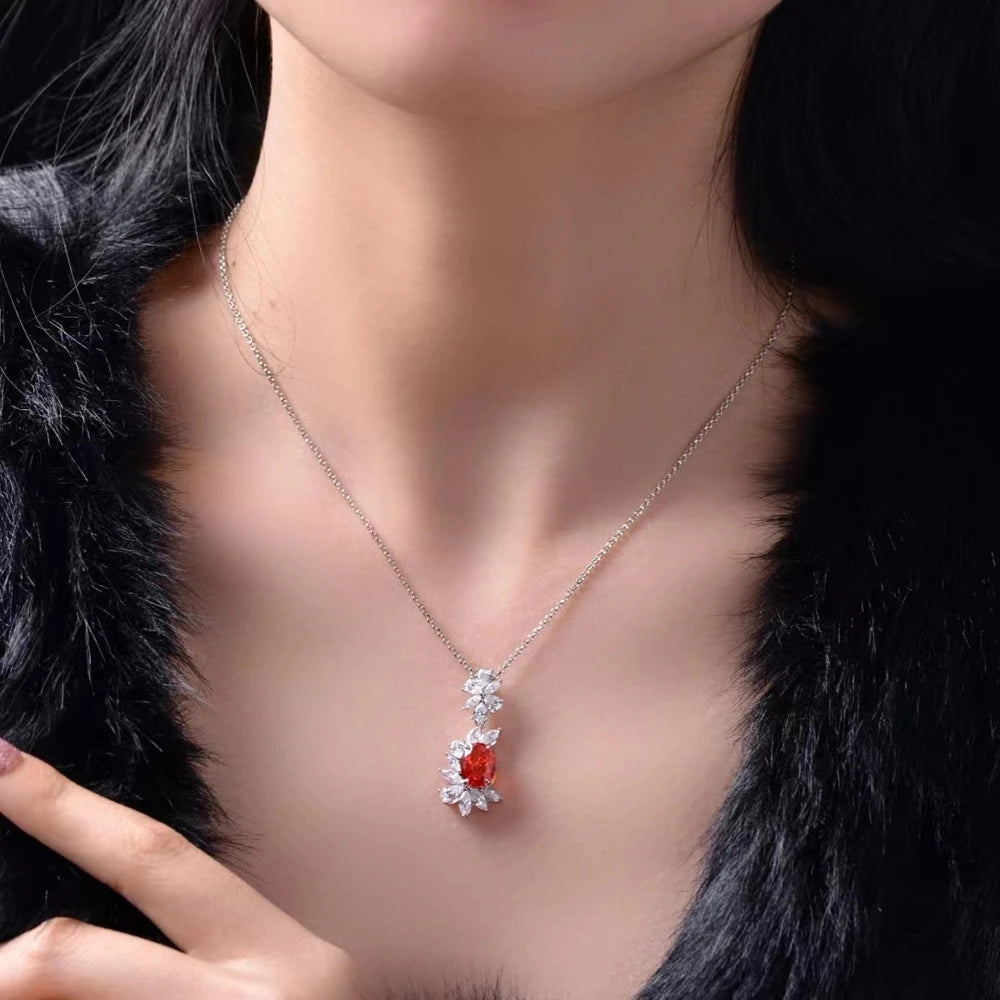 magic necklace-6
 Real 925 Sterling Silver Oval 4.5CT Fancy Vivid Orange Sapphire Created Moissanite Diamond Pendant Necklace for Women Gift