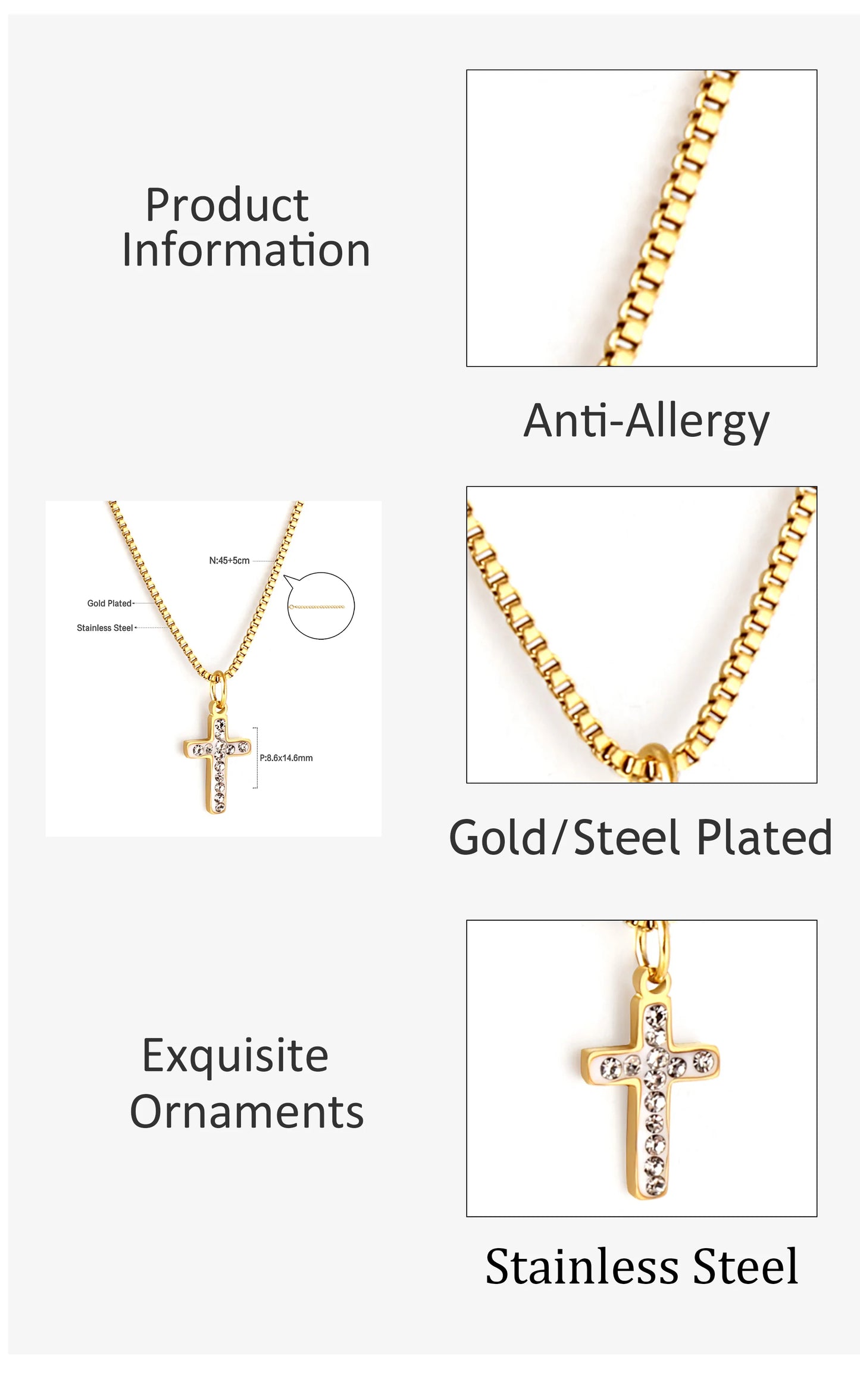 CROSS -Necklace 
LUXUSTEEL Stainless Steel CZ Cross