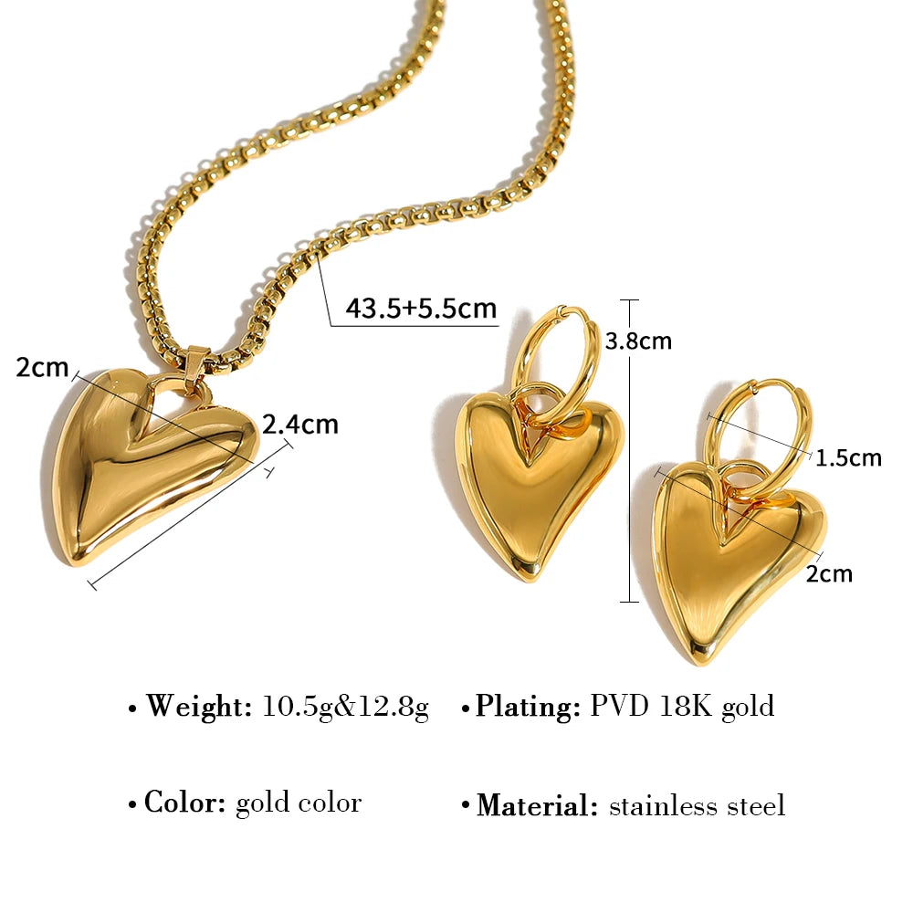 Necklace
-18K Gold Plated Stainless Steel Irregular Heart Necklace Earrings for Women