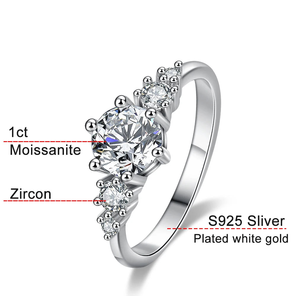 RING
1CT D Color Moissanite Rings for Women Sparkling Diamond - with GRA 925 Sliver Plated 18k Ring