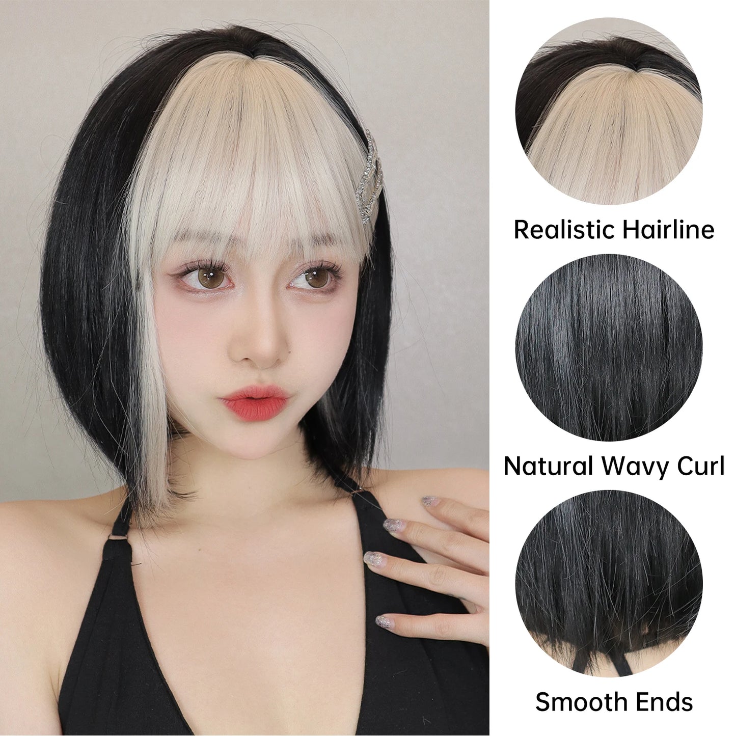 WIG
- with White Highlights Short Straight - with Bangs Cosplay Party Hair High Temperature Fiber for Women