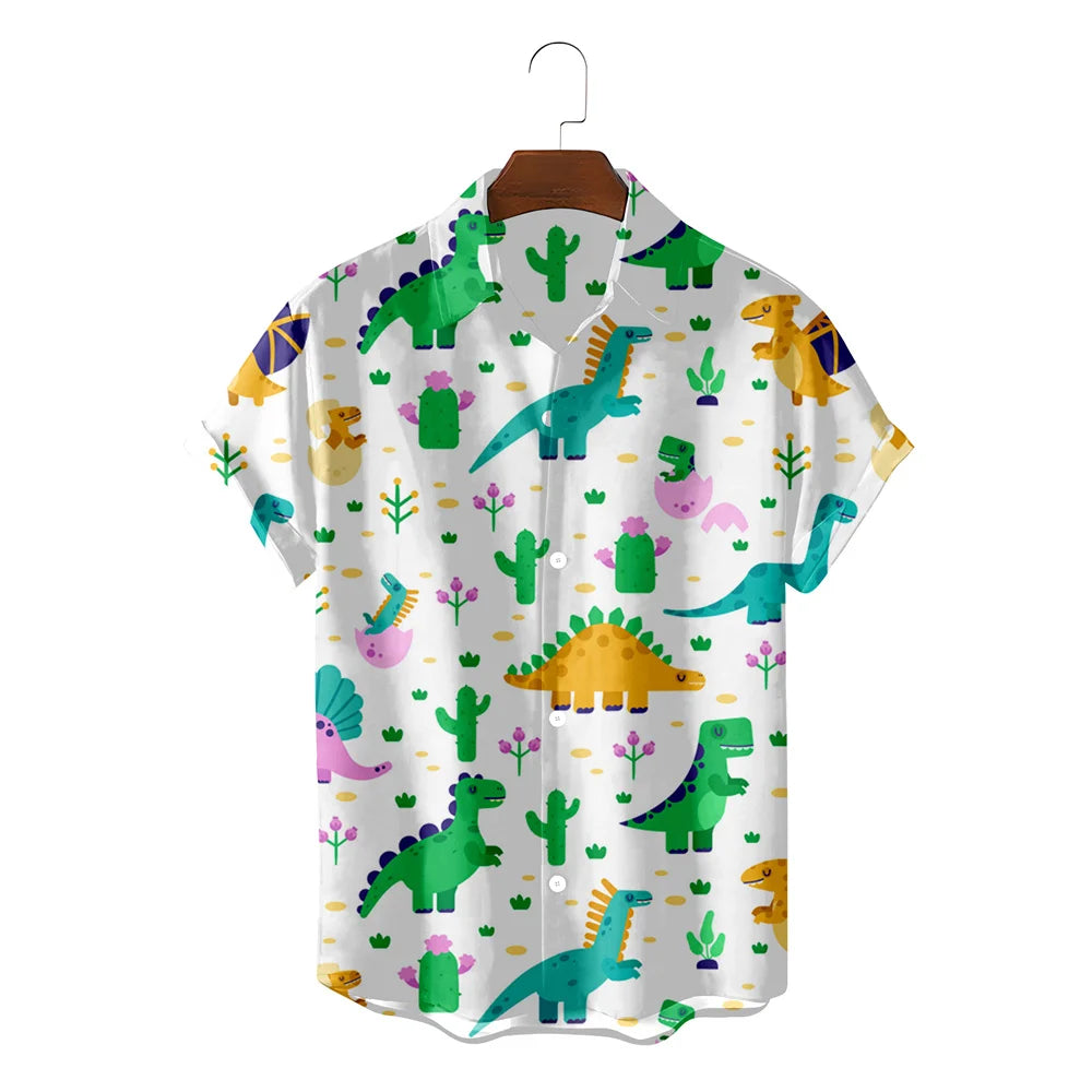 Cute Dinosaur 3d Print Shirts Men's Women's Hawaiian Shirts Men's Vocation Blouses Lapel Shirt Cuba Camisa Men's Clothing Animal