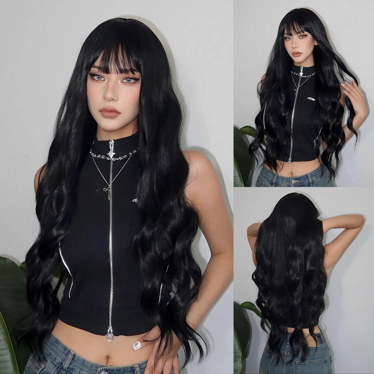 WIG
 Gray Brown Ombre Blonde Wavy Wigs Long Natural Wave Curly Wig for Women Fake Hair With Bangs Daily Cosplay Fiber Wig