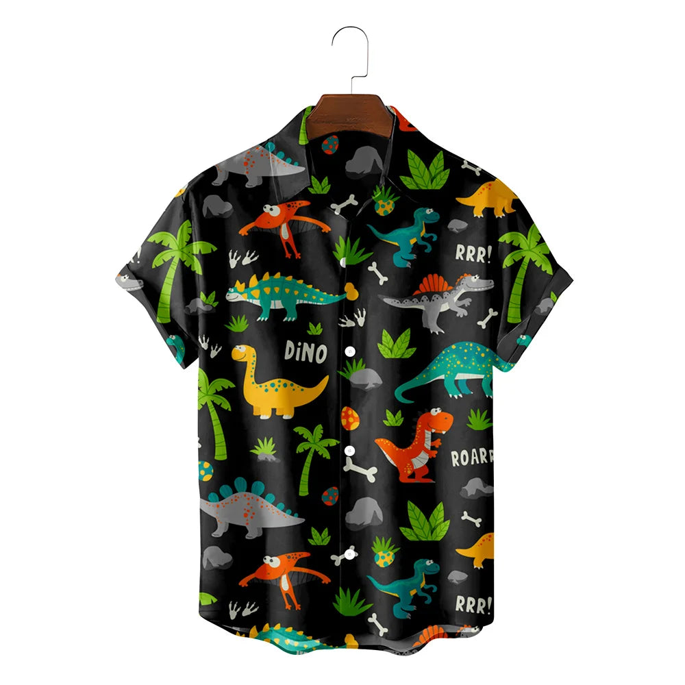 Cute Dinosaur 3d Print Shirts Men's Women's Hawaiian Shirts Men's Vocation Blouses Lapel Shirt Cuba Camisa Men's Clothing Animal