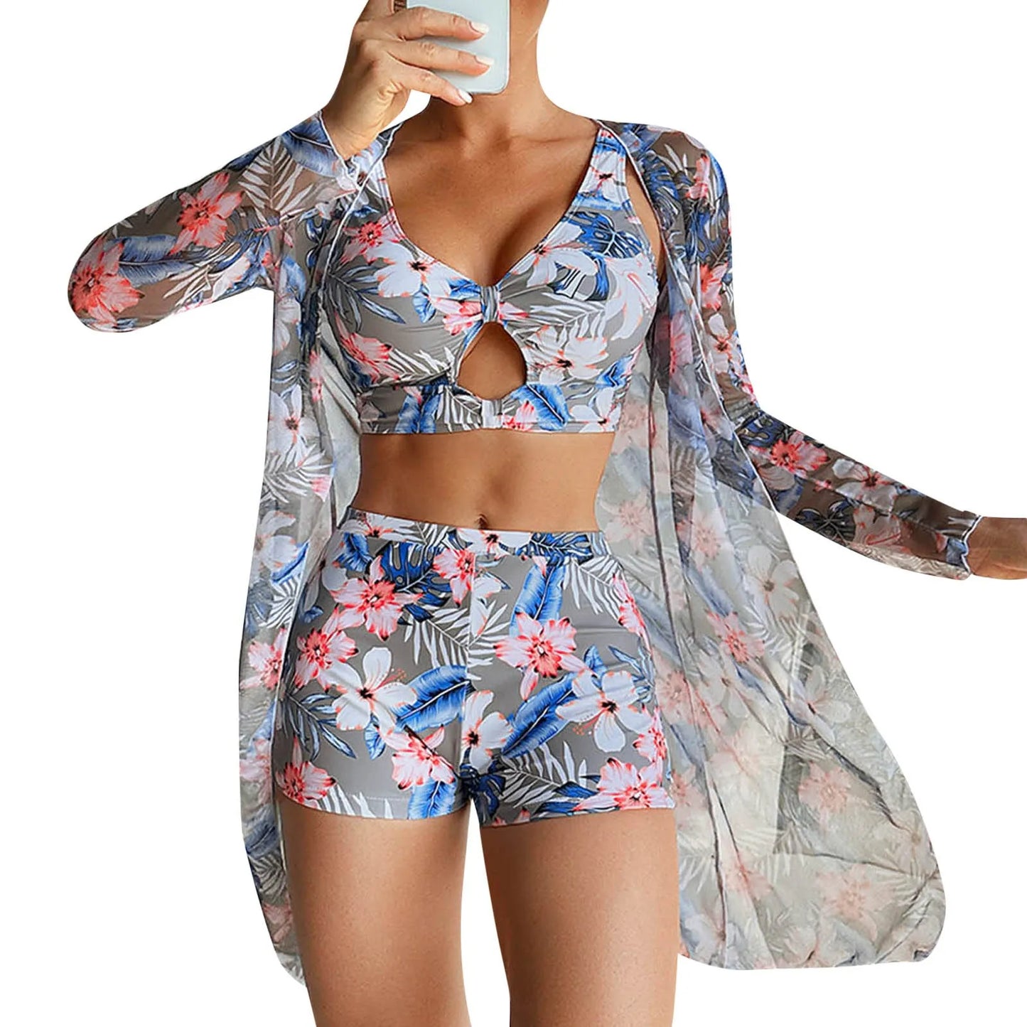 Female Swimwear High Waist Bikinis Sexy 3 Piece Bikini Set Cover Up Swimsuit For Women Long Sleeve Push Up Swimwear Bathing Suit