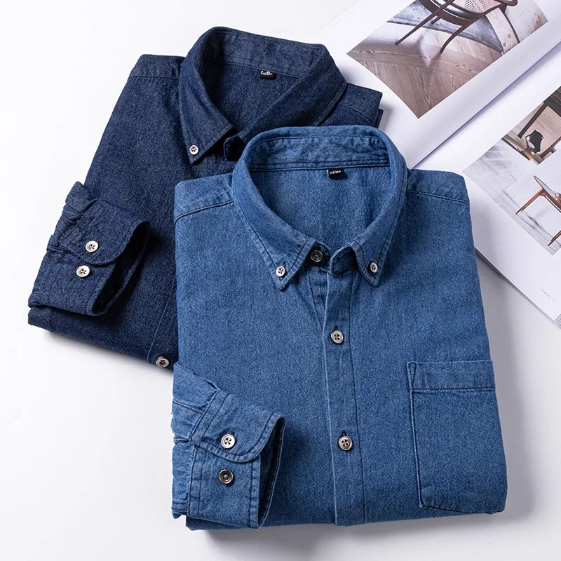 2023 Denim Pocket Design Shirt Classic 100% Cotton  Long-Sleeve  Fashion Embroider Comfortable Clothes