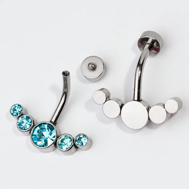 -14G Dangle Belly Button Rings For Women Girls 316L Surgical Steel Curved Navel Barbell Crystals Zircon Body Jewelry Piercing