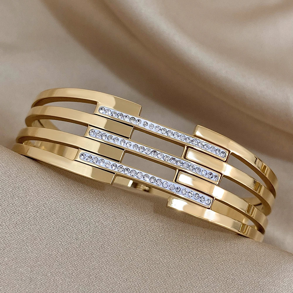 Bangles Bracelets
- S. Steel Bangles Bracelets for Women Gold Plated Metal Wide Bracelet Waterproof Jewelry