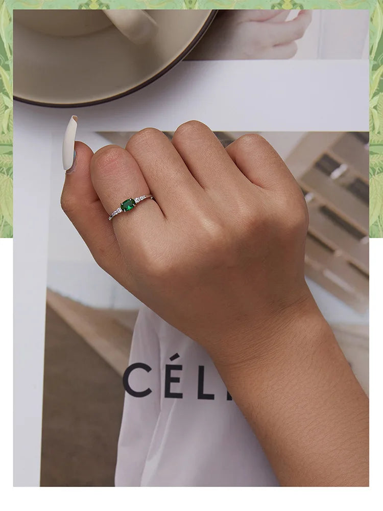 MALIA RING
 925 Sterling Silver Simple Gemstone Ring for Women Green Zirconium Ring Fine Jewelry Wedding Bridal Wedding Gift BSR265