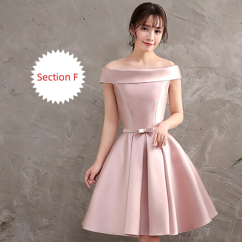 Pink Dress Satin off-Shoulder Slimming Bridesmaids