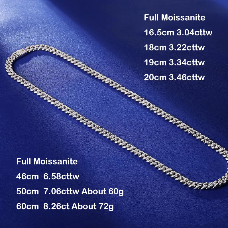 Natalie NECKLACE
 100% Real Full Moissanite Cuban Neck Chain Necklace for Men Women 8mm S925 Sterling Silver