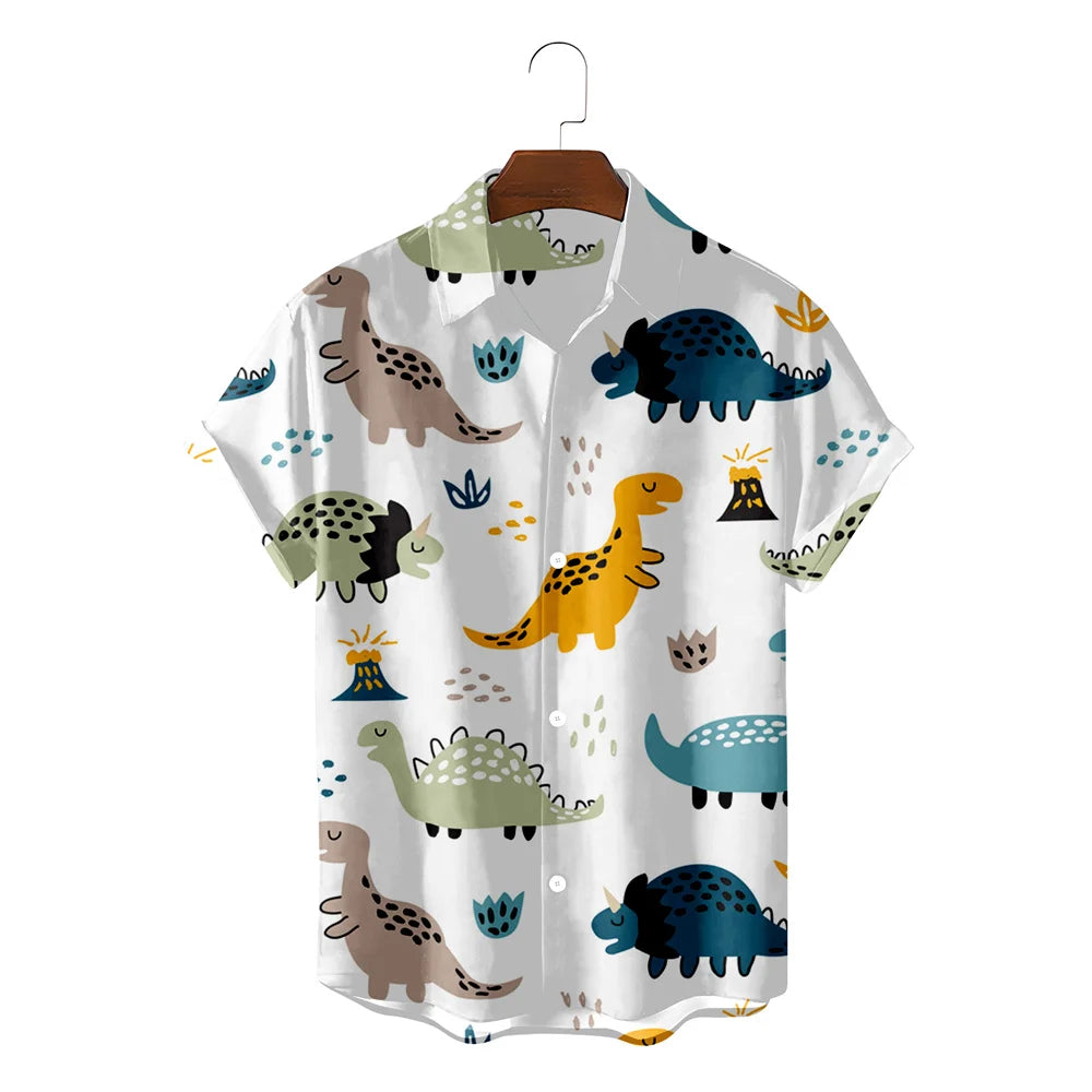 Cute Dinosaur 3d Print Shirts Men's Women's Hawaiian Shirts Men's Vocation Blouses Lapel Shirt Cuba Camisa Men's Clothing Animal