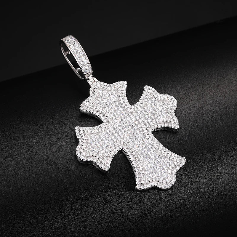 Unisex S925 Cross Pendant Necklace Iced Out Moissanite Gold Silver Color Charm Hip Hop Fine Jewelry