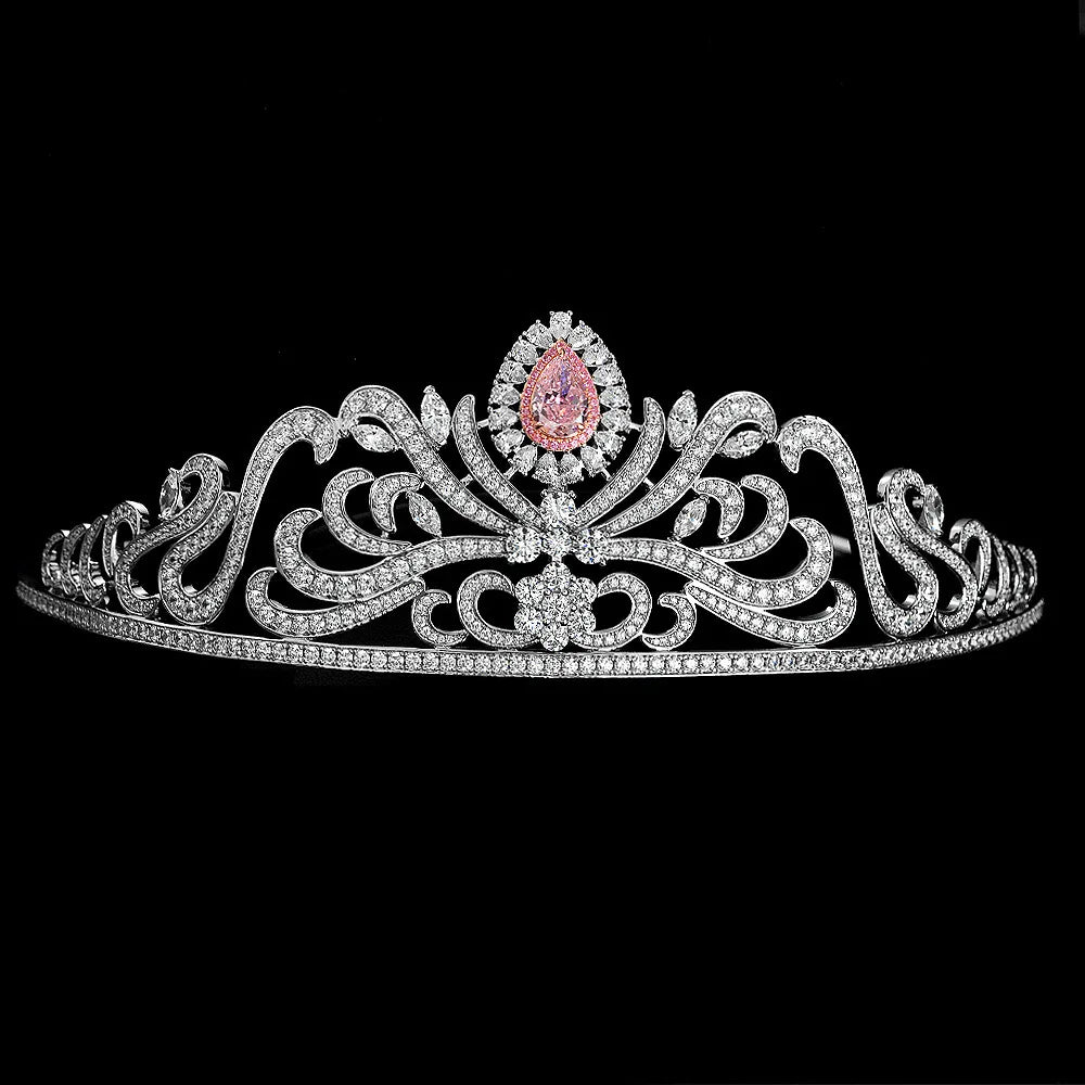 Headdress-4
 18K White Gold Plated Fancy Intense Pink Created D Moissanite  for Women 925 Sterling Silver Jewelry