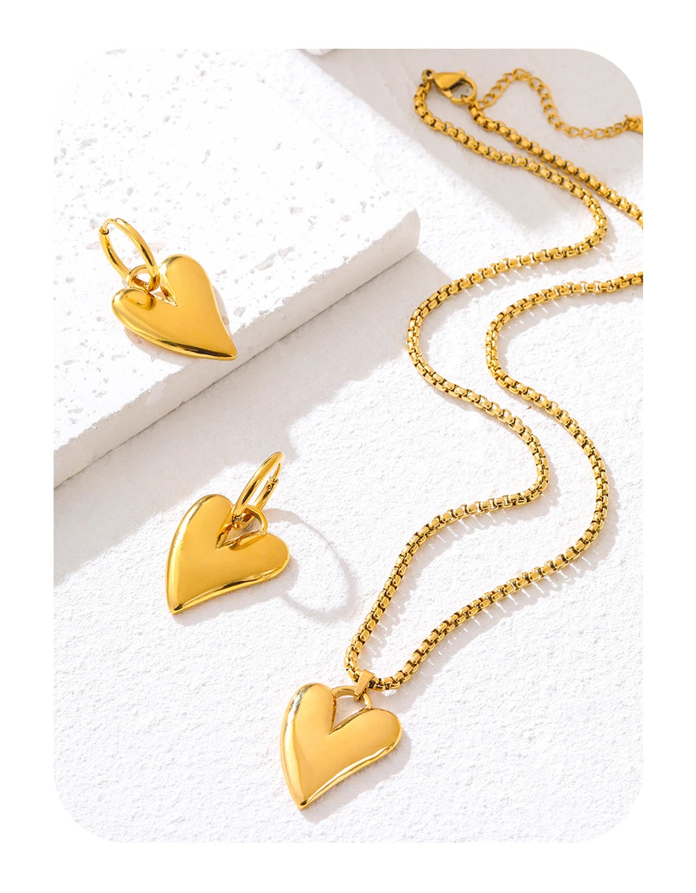 Necklace
-18K Gold Plated Stainless Steel Irregular Heart Necklace Earrings for Women