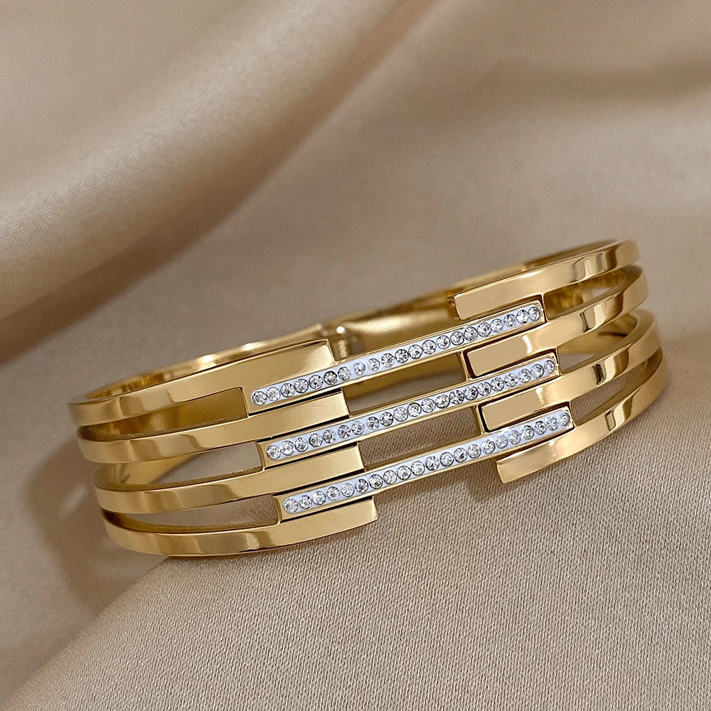 Bangles Bracelets
- S. Steel Bangles Bracelets for Women Gold Plated Metal Wide Bracelet Waterproof Jewelry