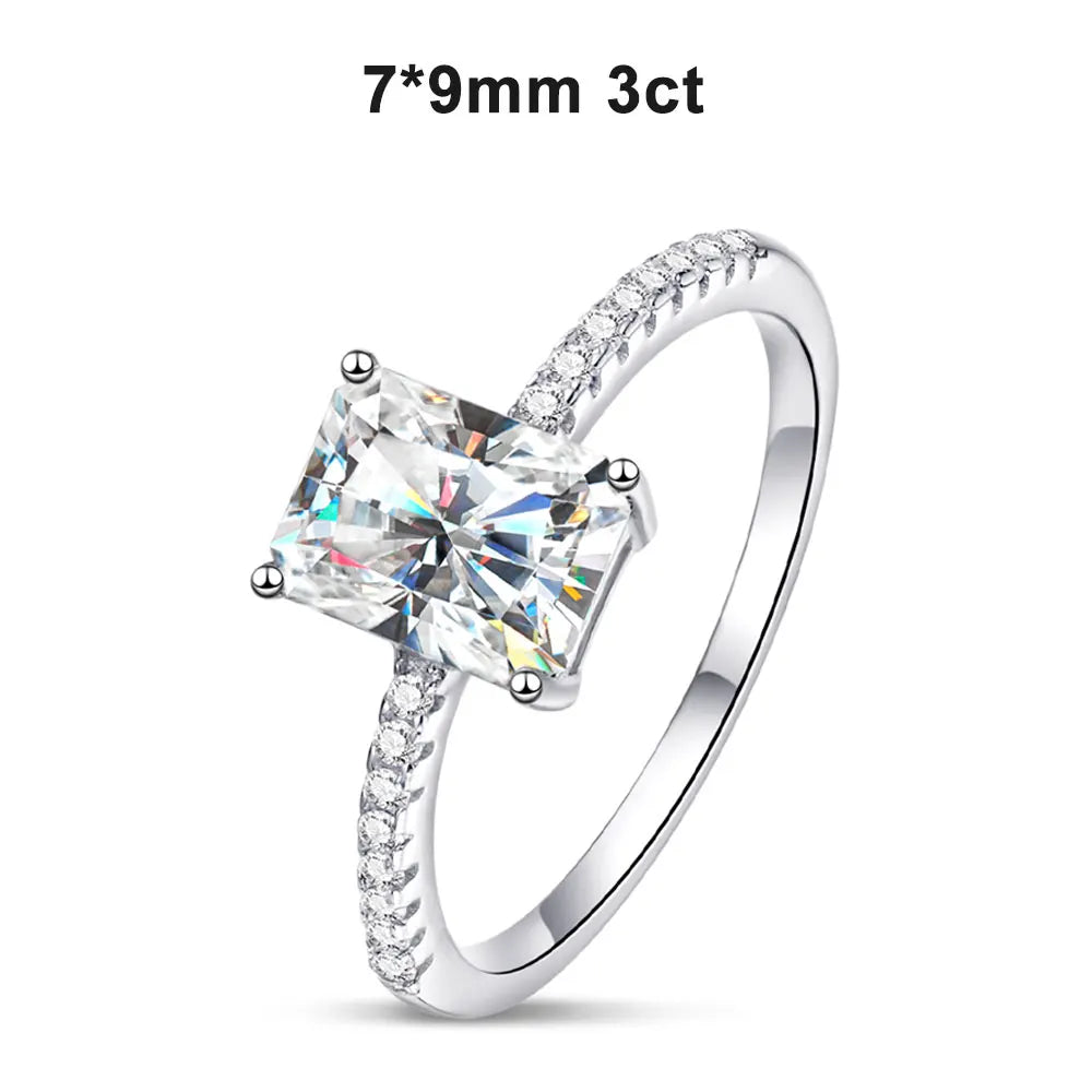 Ring - D VVS1 Radiant Moissanite Rings for Women 4 Prong Classic Trendy Fine Engagement Wedding Band GRA Certified 925 Sliver