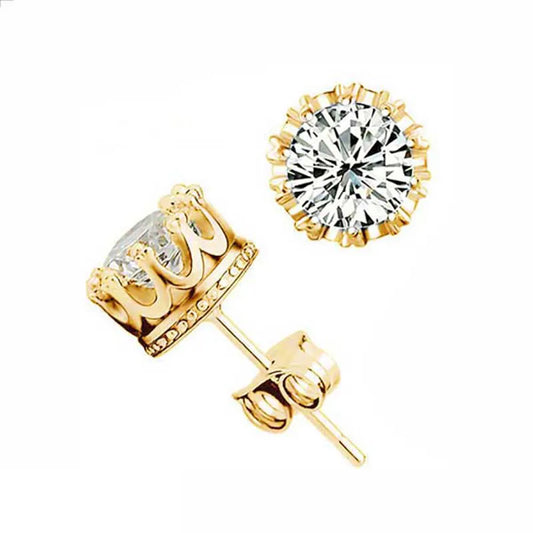 Crown Earring 
-Women  Small Stud Earrings Gold Color Ears Stud For Men Crystal Earrings