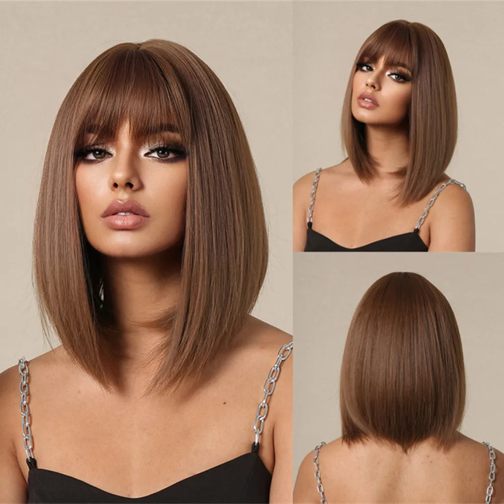 WIG
- with White Highlights Short Straight - with Bangs Cosplay Party Hair High Temperature Fiber for Women