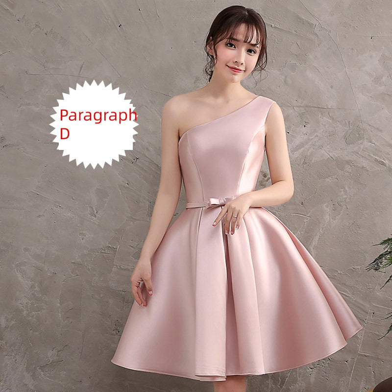 Pink Dress Satin off-Shoulder Slimming Bridesmaids