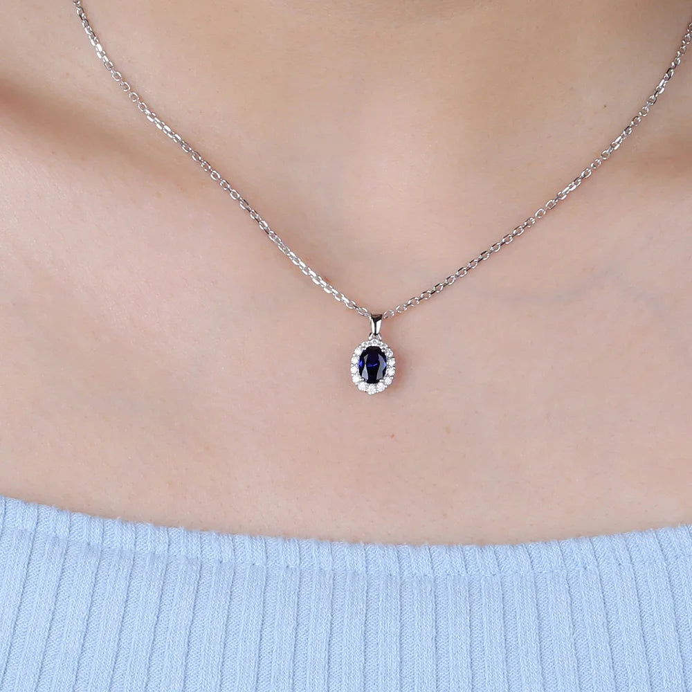 Avery NECKLACE 
-18K White Gold 5x7mm 1.0ct Oval cutter Cut Lab sapphire Royal blue Gemstone