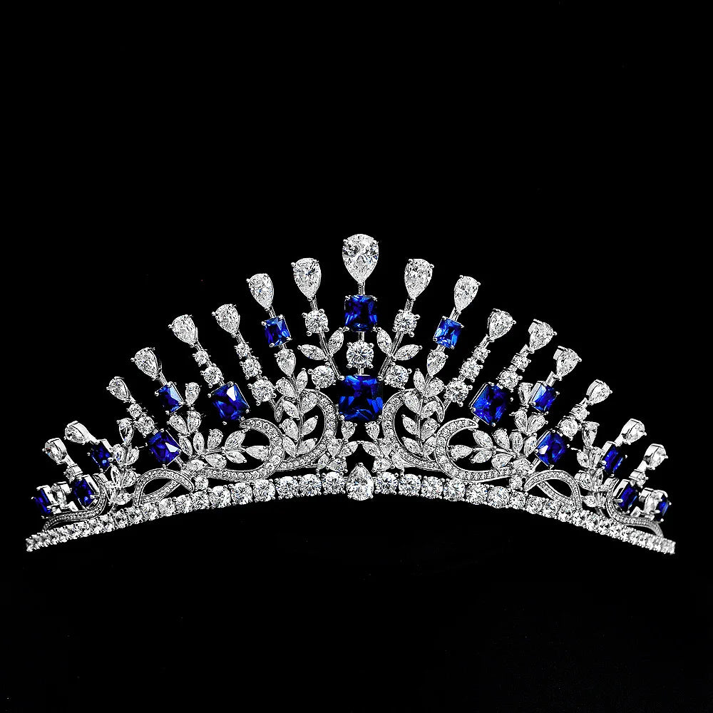 Headdress-6
 18K White Gold Plated Sapphire Created D Moissanite  for Women Wedding 925 Sterling Silver Jewelry