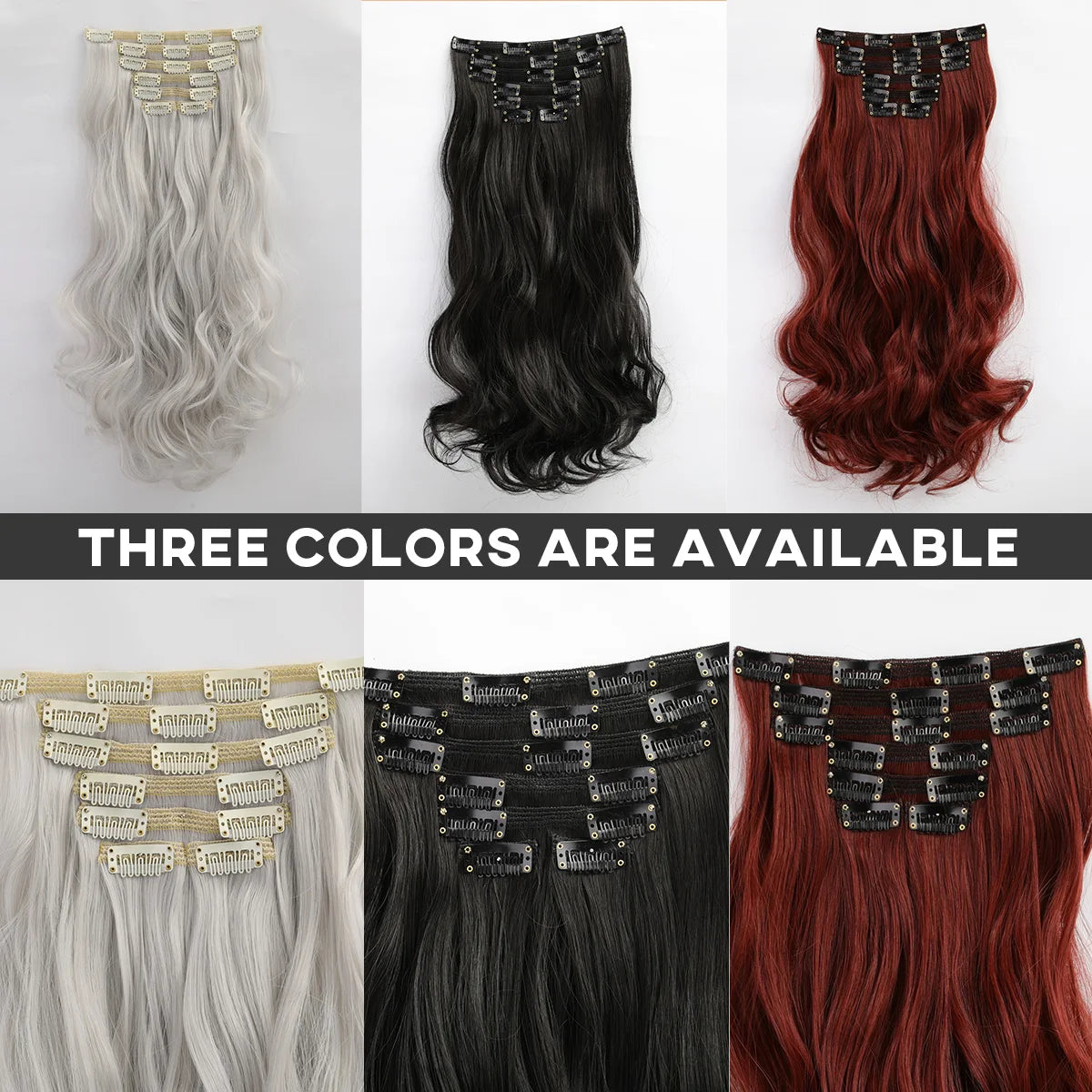 Hair Extensions 
18 Inch Long 7PCS Clips Mermaid Wave Luxurious Lightweight Synthetic - Natural
Soft Silver Gray Wine Red Black