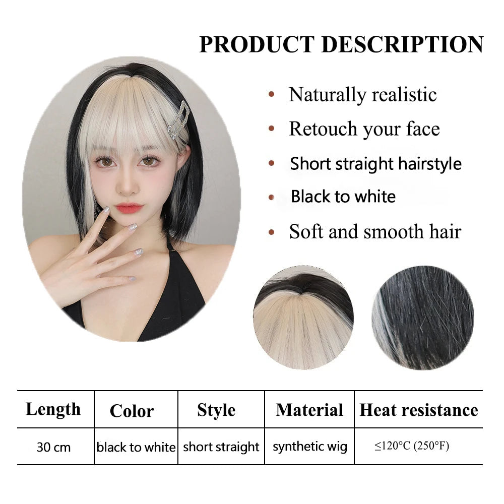 WIG
- with White Highlights Short Straight - with Bangs Cosplay Party Hair High Temperature Fiber for Women