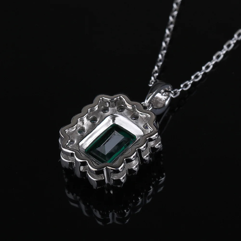 NECKLACE-18K White Gold 6x8 1.6ct  Lab Emerald Necklace Emerald Cut Green Gemstone Necklace