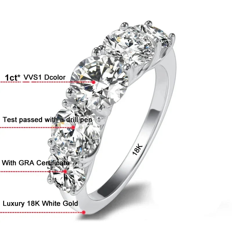 MODERN RING
- 18K White Gold  Ring Inlay Sparkling 5pcs Diamonds In All 5 Carat VVS1 D Color Moissanite