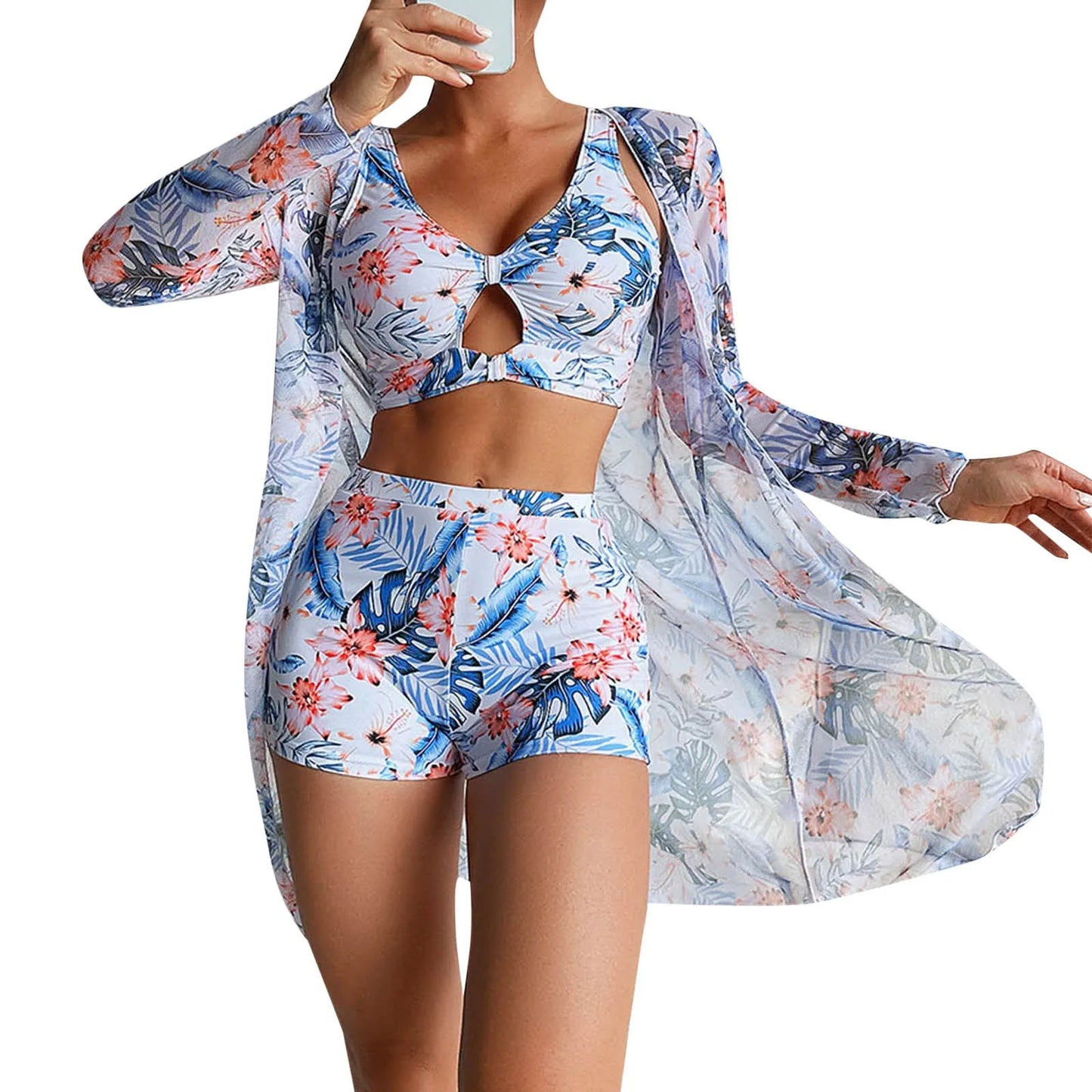 Female Swimwear High Waist Bikinis Sexy 3 Piece Bikini Set Cover Up Swimsuit For Women Long Sleeve Push Up Swimwear Bathing Suit