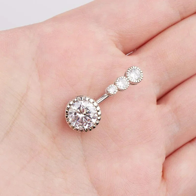 Crystal Belly Button Rings for Women Nombril Ombligo Navel Ring Surgical Steel Barbell Heart Round Body Piercing Jewelry