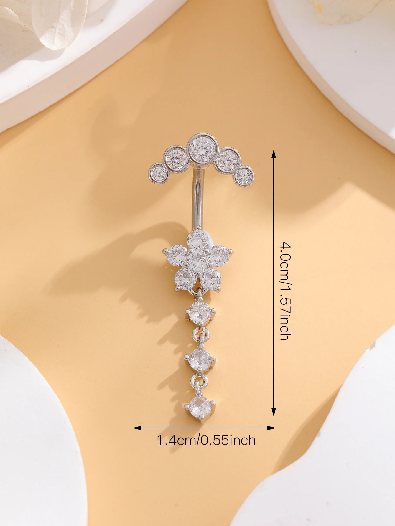 Belly Button Ring Long Dangled Flower CZ Crystal Navel Belly Piercing Rings for Women