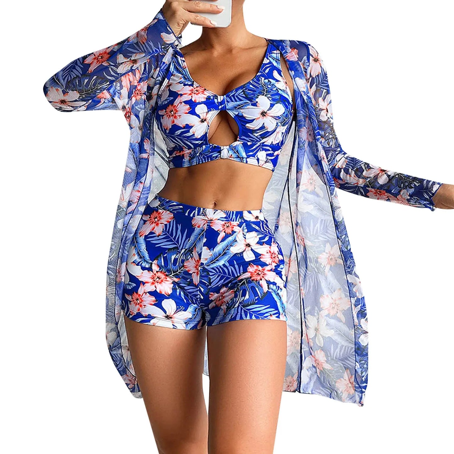 Female Swimwear High Waist Bikinis Sexy 3 Piece Bikini Set Cover Up Swimsuit For Women Long Sleeve Push Up Swimwear Bathing Suit