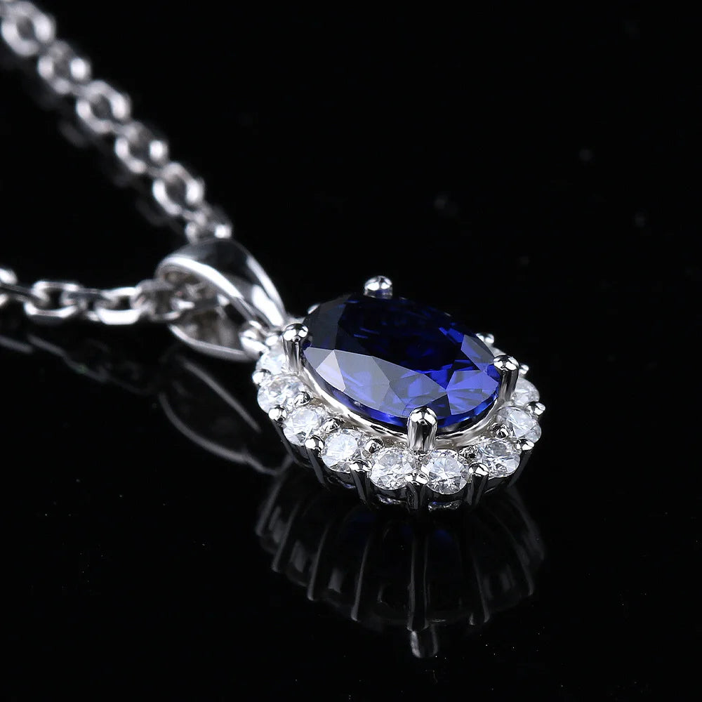 Avery NECKLACE 
-18K White Gold 5x7mm 1.0ct Oval cutter Cut Lab sapphire Royal blue Gemstone