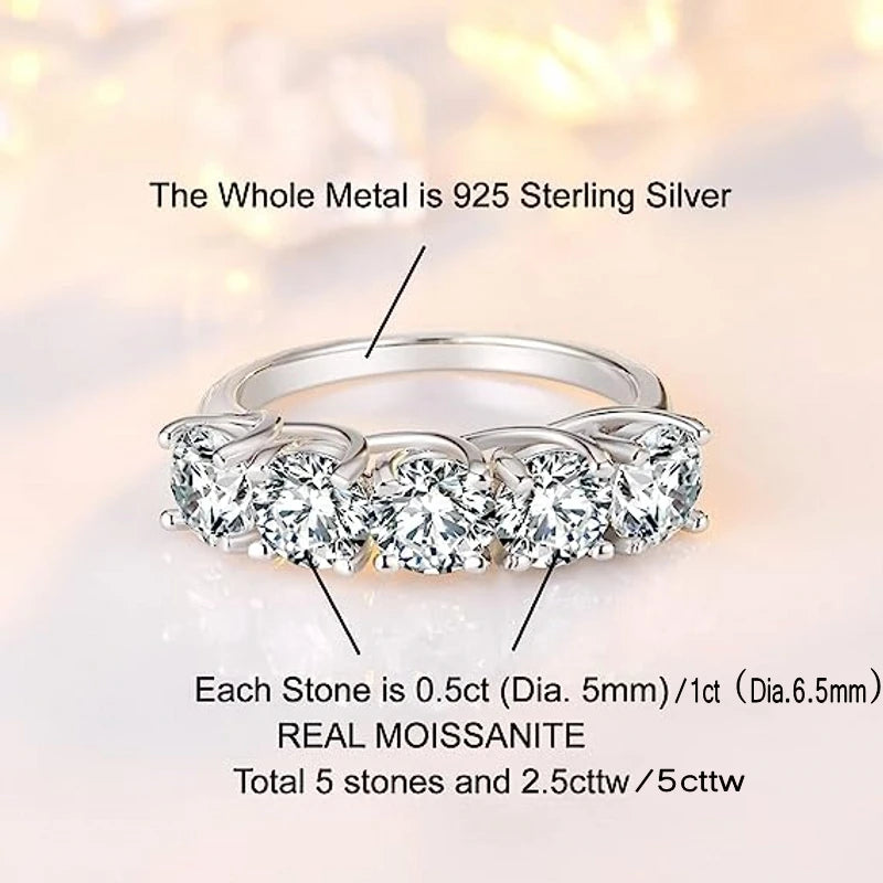 Madelyn RING

925 Sterling Silver 2.5-5 Carat Moissanite Diamond 5 Pcs Half Row Luxury Ring Trend Fashion Men Ladies Birthday Gift Wedding