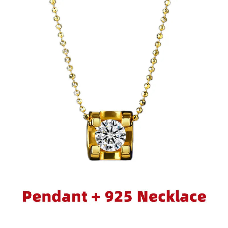 NECKLACE — Real 18K Gold Authentic AU750 Pendant Necklace Earrings Moissanite Diamond