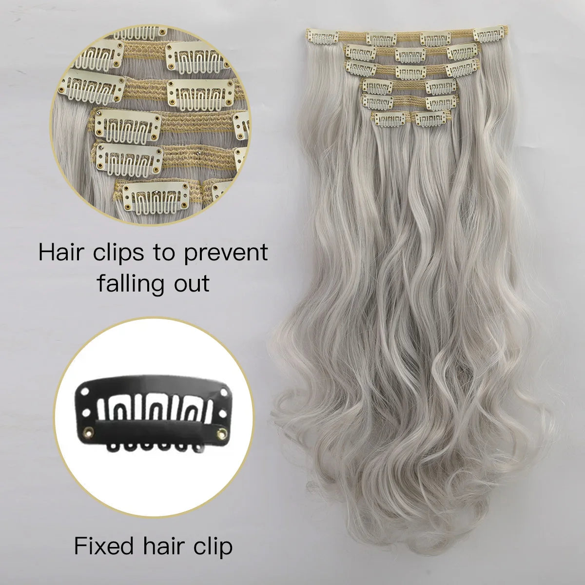 Hair Extensions 
18 Inch Long 7PCS Clips Mermaid Wave Luxurious Lightweight Synthetic - Natural
Soft Silver Gray Wine Red Black