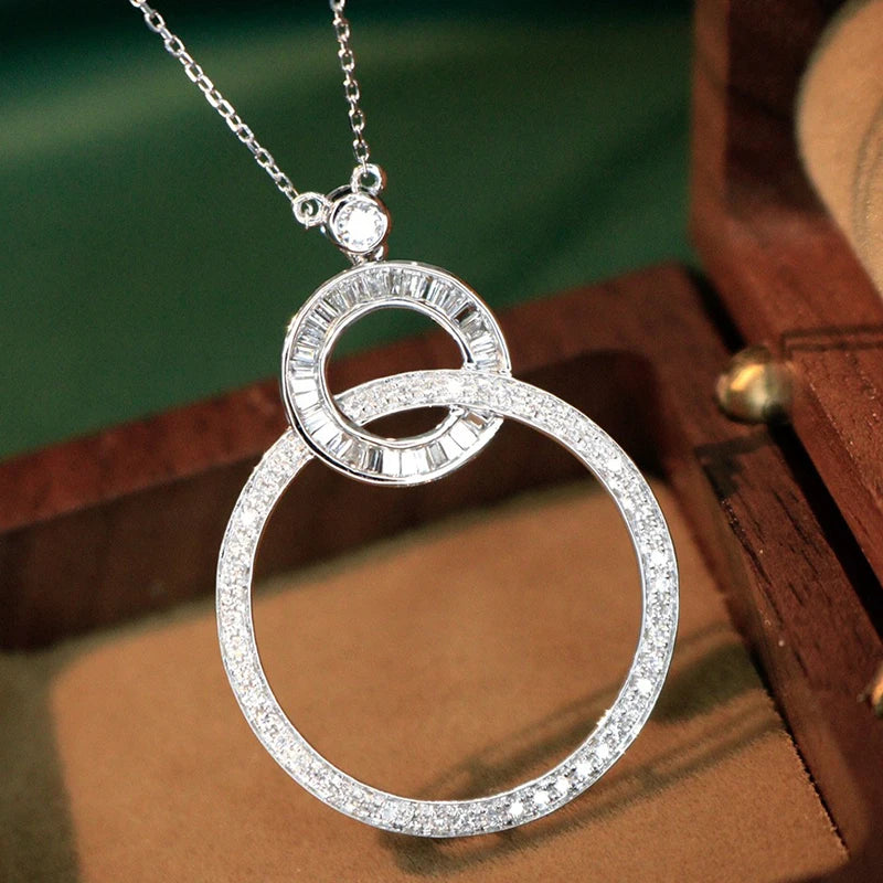 Stella Pendant+Chain 
Natural Real Diamond 18K White Gold Full drilling big Circle  Pendant+Chain