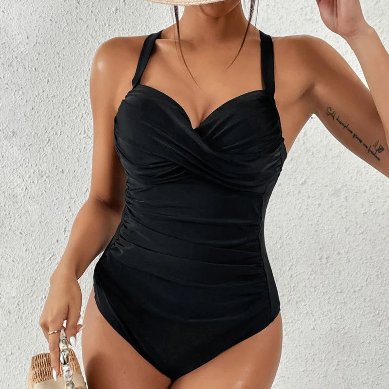 Red One-Piece Swimsuits Closed Women's Swimwear With Push Up Swimming Wear Bodysuit Beach Bathing Suits Beachwear Pool Bather