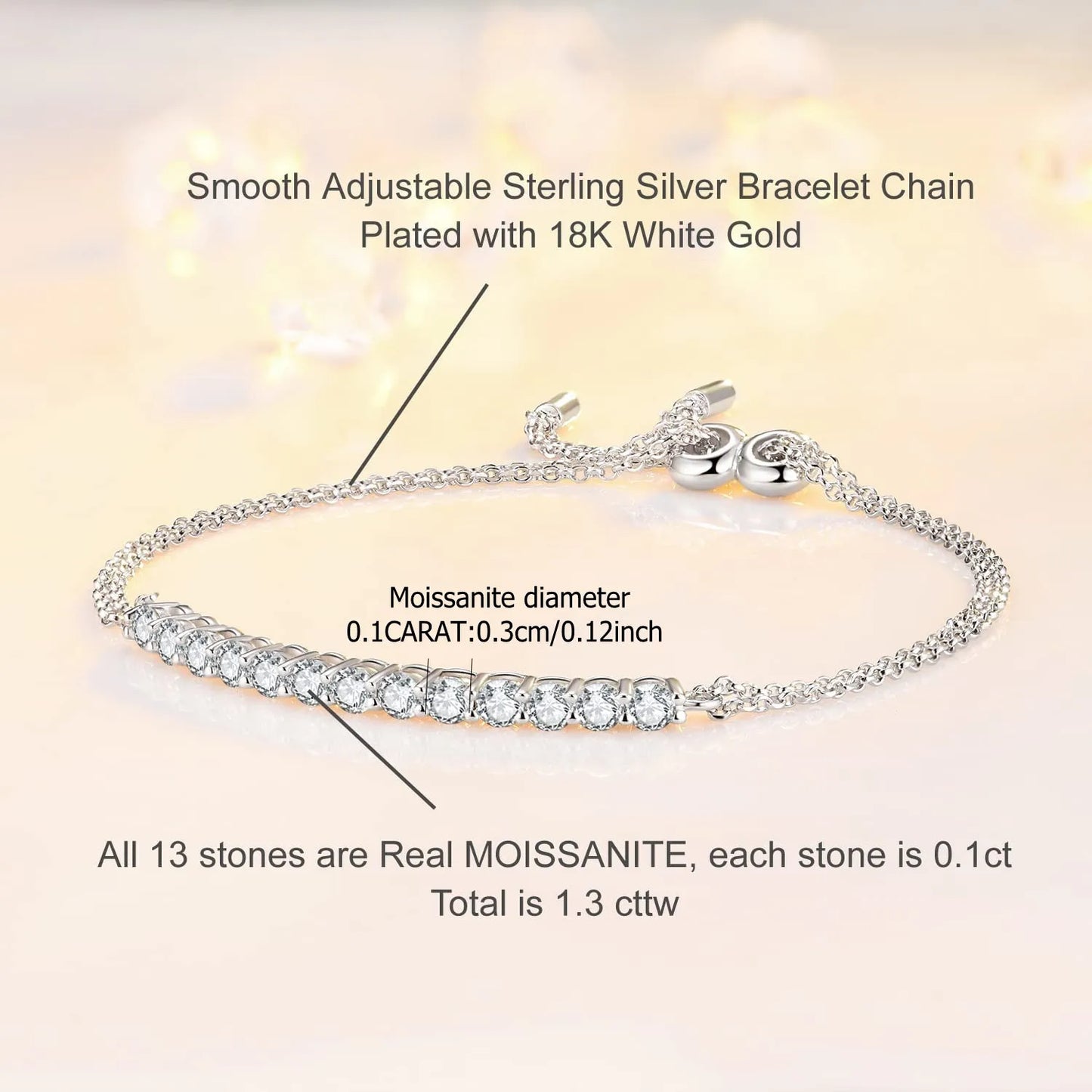 Adora BRACELET
925 Sterling Silver Moissanite 1.3 Carat Bracelet Decoration Casual Fashion Light Luxury Niche Advanced Design Sense for Ladies