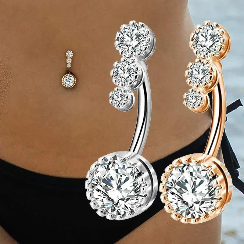 Crystal Belly Button Rings for Women Nombril Ombligo Navel Ring Surgical Steel Barbell Heart Round Body Piercing Jewelry