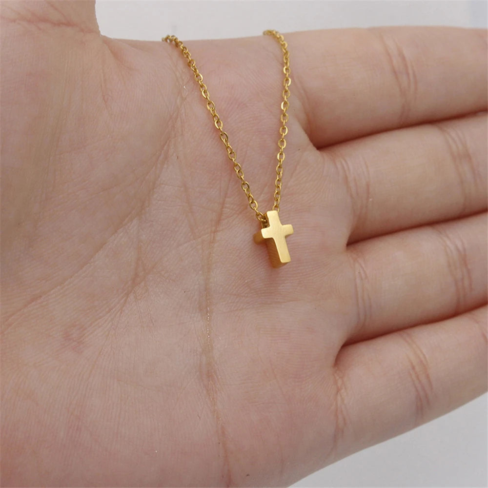 Cross Necklace
 For Women Female Gold Color Stainless Steel Small Cross Pendant Religious Jewelry Gift